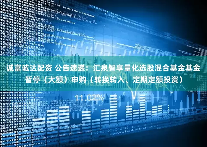 诚富诚达配资 公告速递：汇泉智享量化选股混合基金基金暂停（大额）申购（转换转入、定期定额投资）